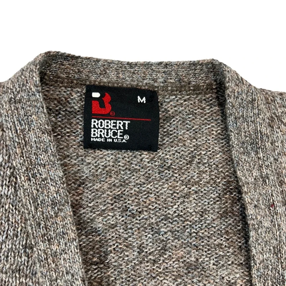 Vintage Cardigan Vest Mens M Brown Marled Knit V-Neck Button Wool Old Money